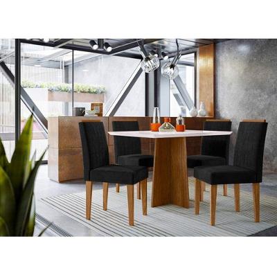 Mesa De Jantar Ambiente Anitta 120x80 Cm Com Vidro Ype Off White E 4 Cadeiras Ana Veludo Preto – New Ceval
