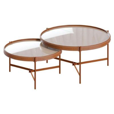 Kit Mesa De Centro Aqua Com Vidro Off White Cobre - Imcal