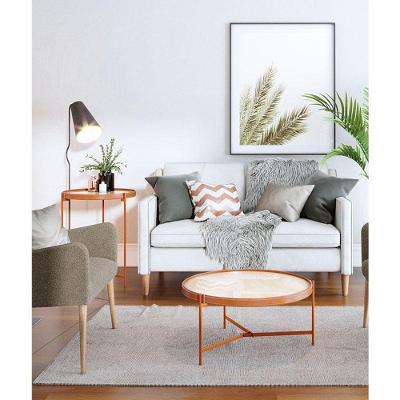 Mesa De Centro Ambiente Aqua Grande Com Vidro Off White Cobre - Imcal