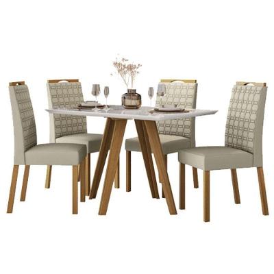 Mesa De Jantar Mariah 120x80 Cm Com Vidro Ype Off White E 4 Cadeiras Mariana Veludo Nude – New Ceval