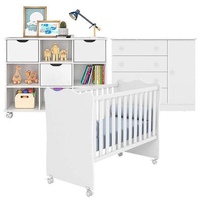Berço Nacional 102 E Cômoda 2561 Com Nicho Organizador 3 Gavetas Branco Brilho - Qmovi