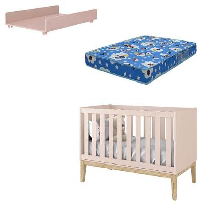 Berço Americano New Classic Com Trocador Juju Rosa Fosco E Colchão - Reller