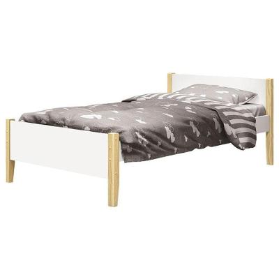 Cama Solteiro Simba Branco Acetinado Com Pés Natural - Reller