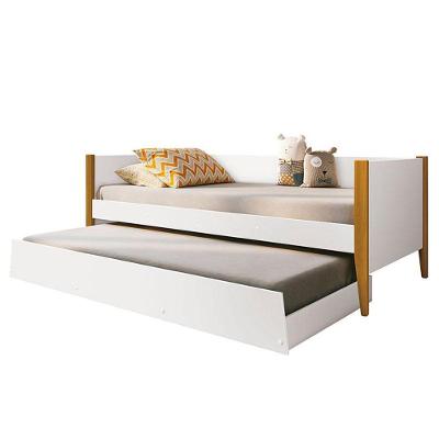 Bicama Solteiro Noah Branco Acetinado Com Pés Amadeirado - Reller