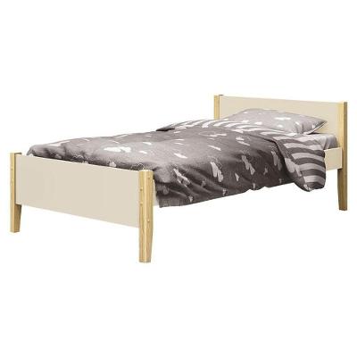 Cama Solteiro Simba Areia Acetinado Com Pés Natural - Reller