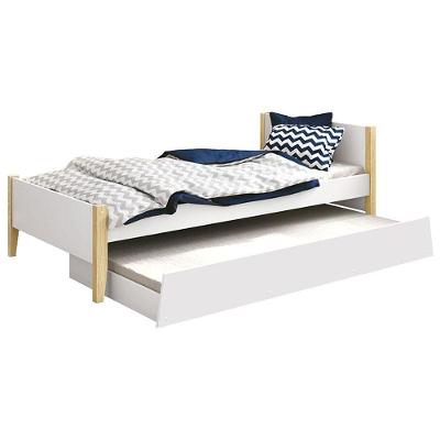 Cama Solteiro Com Auxiliar Simba Branco Acetinado Com Pés Natural - Reller