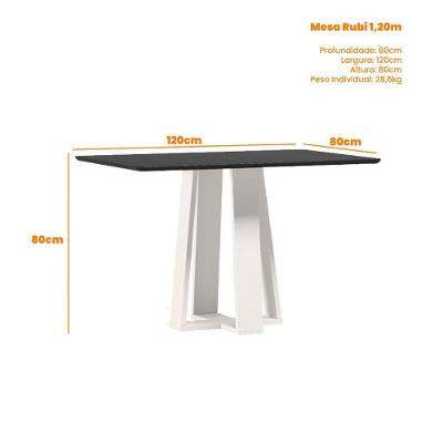 Mesa De Jantar Rubi 120x80 Cm Com Vidro Off White Preto - New Ceval