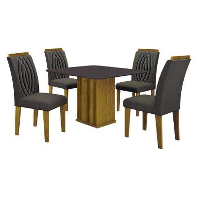 Mesa De Jantar Napoli 90x90 Freijó Decor Chumbo Com 4 Cadeiras Doha Mdf Freijó Joli Chumbo – Leifer Móveis