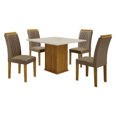 Mesa De Jantar Napoli 90x90 Reto Freijó Decor Off White Com 4 Cadeiras Doha Mdf Freijó Joli Camurça – Leifer Móveis