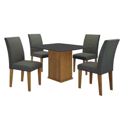 Mesa De Jantar Napoli 90x90 Freijó Decor Chumbo Com 4 Cadeiras Mdf Freijó Joli Chumbo - Leifer Móveis