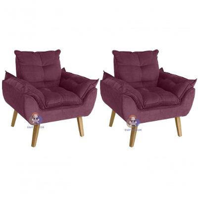 Kit 02 Poltrona Opala Suede Bordô