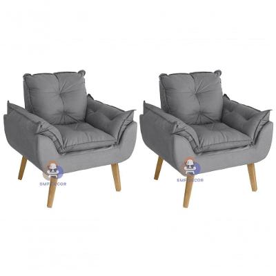 Kit 02 Poltrona Decorativa Opala Cinza Smf Decor