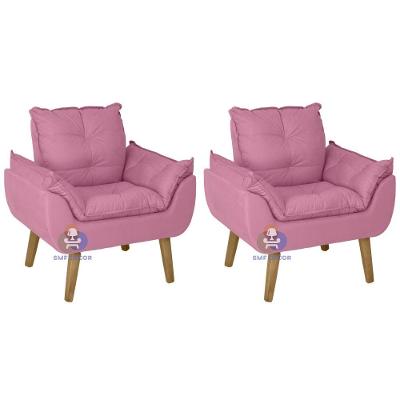 Kit 02 Poltrona Decorativa Opala Suede Rose Smf Decor
