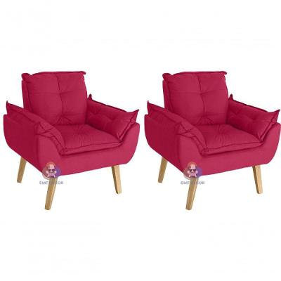 Kit 02 Poltrona Opala Suede Vermelho