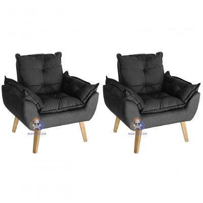 Kit 02 Poltrona Opala Suede Preto