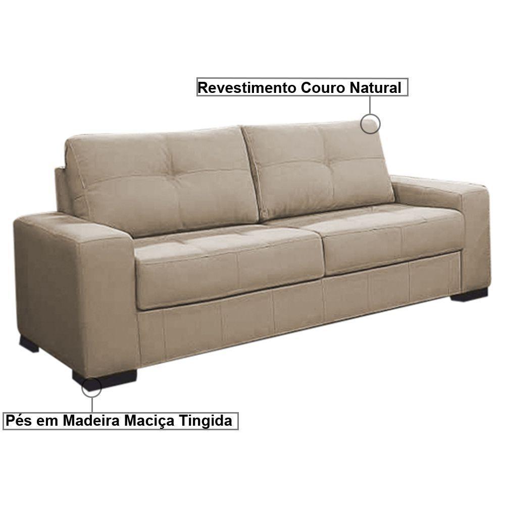 Sofá 3 Lugares 200cm Turim Couro Bege 66 - 3