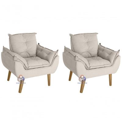 Kit 02 Poltrona Decorativa Opala Bege Claro Smf Decor