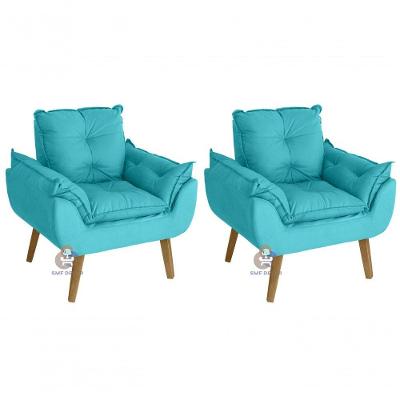 Kit 02 Poltrona Opala Suede Azul Turquesa