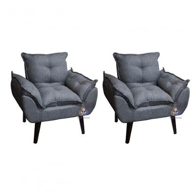 Kit 02 Poltrona Decorativa Opala Grafite Linho Smf Decor