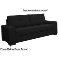 Sofá 3 Lugares 200cm Turim Couro Preto Fosco
