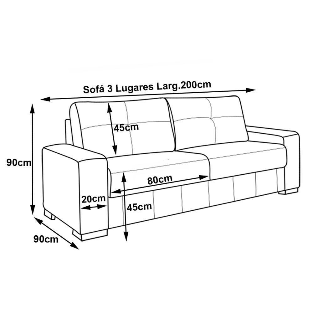 Sofá 3 Lugares 200cm Turim Couro Fendi - 5