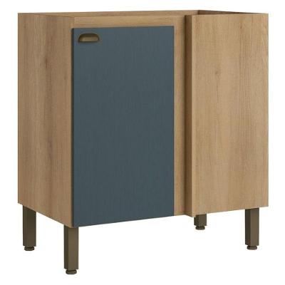 Balcão Canto Reto 94 Cm 1 Porta Sem Tampo Finesse Capuccino Azul- Thb