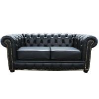 Sofá 2 Lugares com Pés Madeira Couro Preto Gran Belo - 1