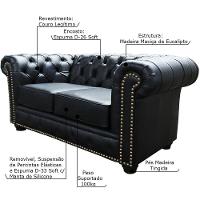Sofá 2 Lugares com Pés Madeira Couro Preto Gran Belo - 2