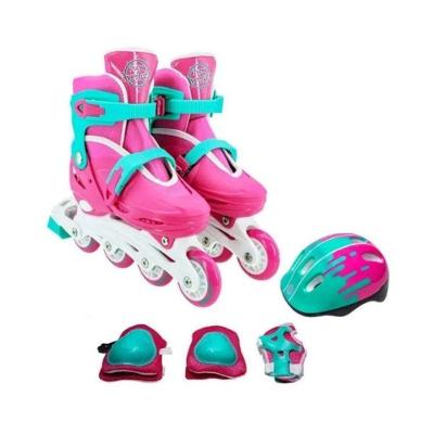 Patins Infantil Inline Com Kit De Proteção Rosa