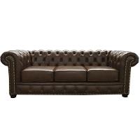 Sofá 3 Lugares Sala De Estar 235cm Chesterfield Pés Madeira - 1