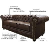 Sofá 3 Lugares Sala De Estar 235cm Chesterfield Pés Madeira - 4