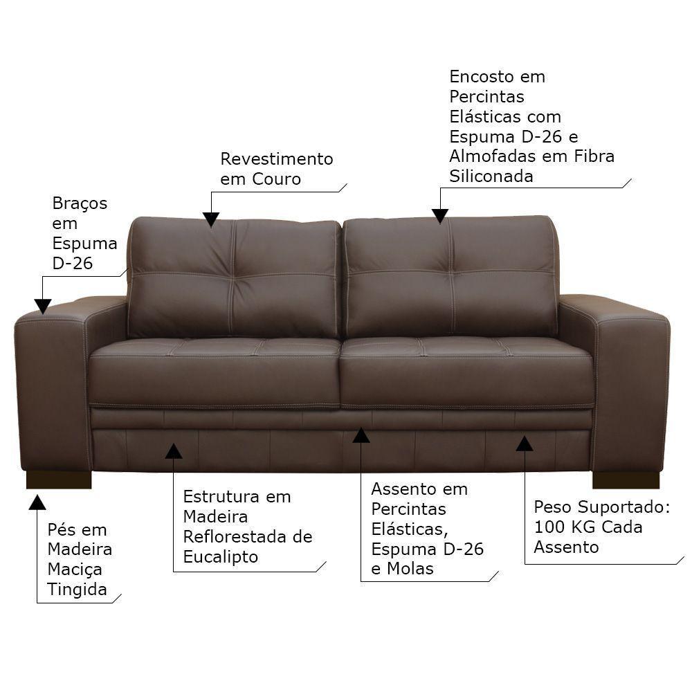 Sofá 3 Lugares Milano 210cm Couro Marrom - 3