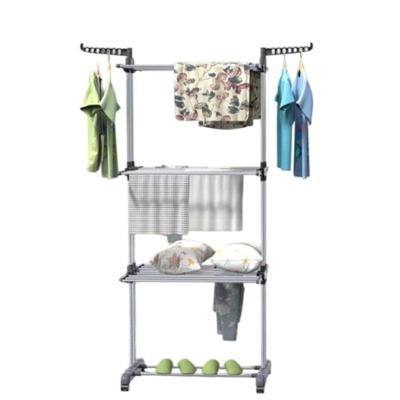 Multi Varal De Chão Com Bandejas E Pés Dobráveis 3 Andares Com Cabideiro - Cinza