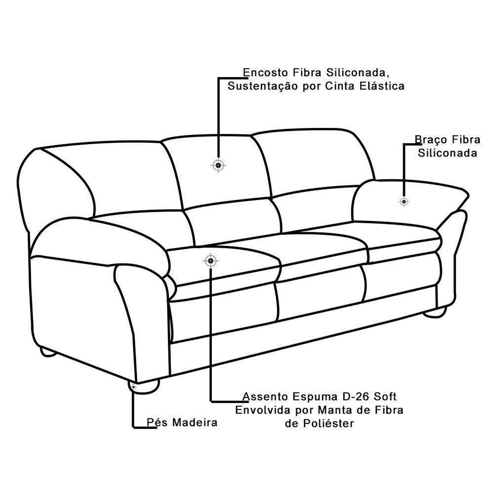 Sofá 3 Lugares Laura 212cm Couro Caramelo - 6