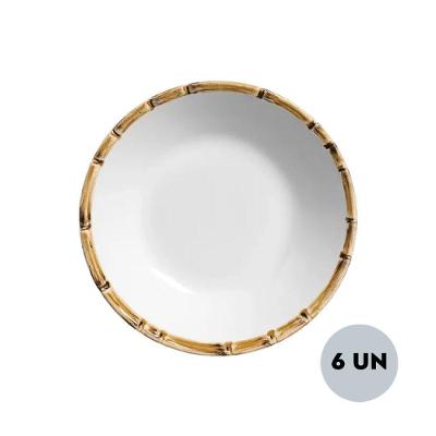 Jogo 6 Pratos De Pão Borda De Bambu Cerâmica 14,5cm Scalla