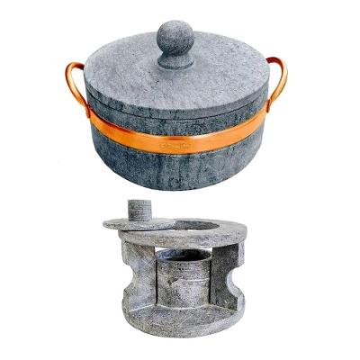 Fogareiro Réchaud P E Caçarola 800Ml Alça Cobre Pedra Sabão