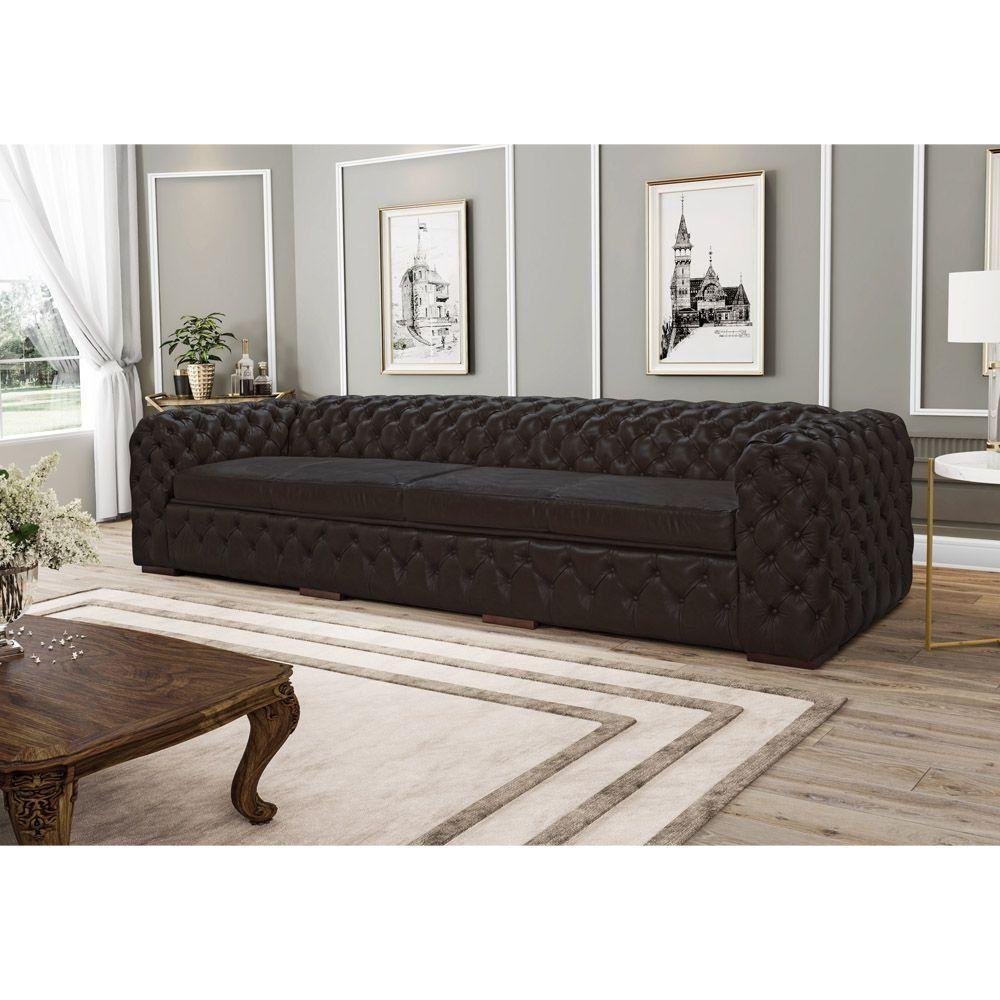 Sofá 4 Lugares Astúria 260cm Couro Natural Marrom Fosco - 5