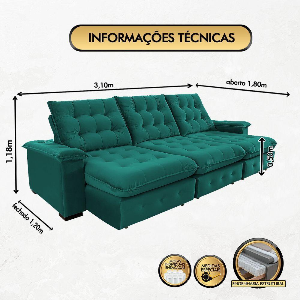 Sofá Coliseu 3.10m Retrátil E Reclinável Super Pillow - Verde - 4