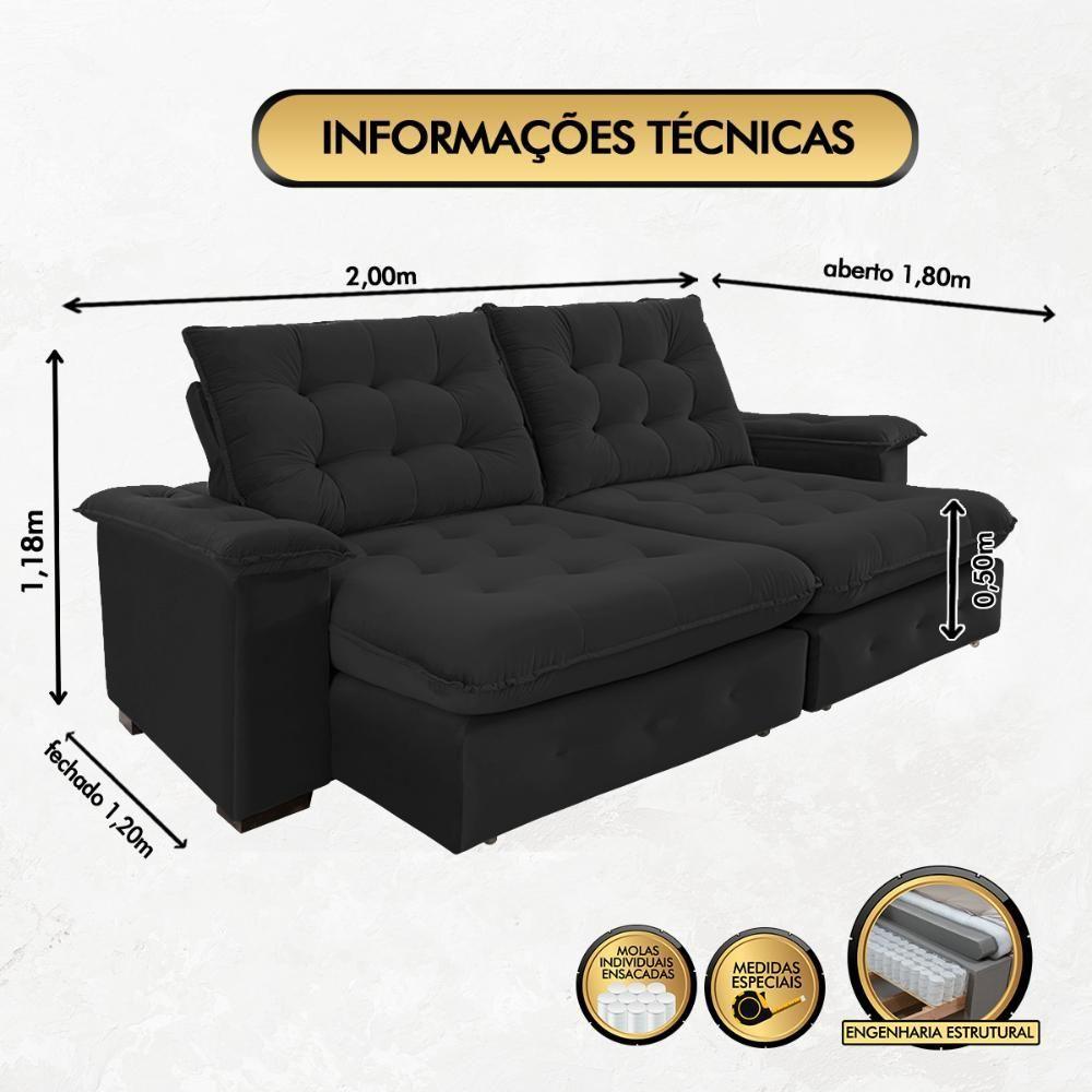 Sofá Coliseu 2.30m Retrátil E Reclinável Super Pillow - Preto - 3