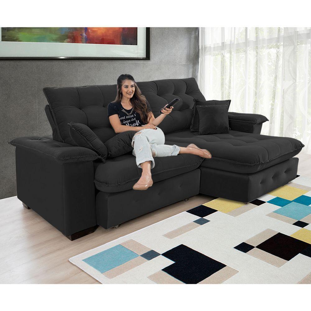 Sofá Coliseu 2.30m Retrátil E Reclinável Super Pillow - Preto - 5