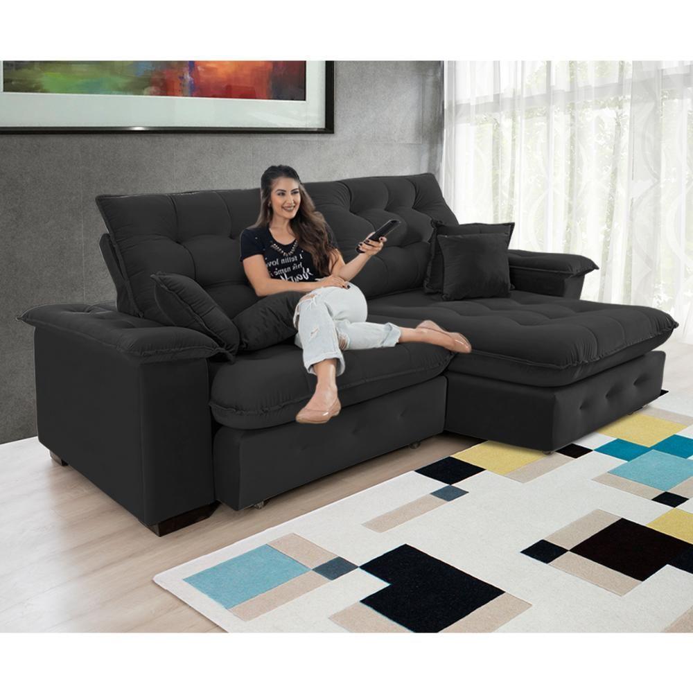 Sofá Coliseu 2.30m Retrátil E Reclinável Super Pillow - Preto - 7