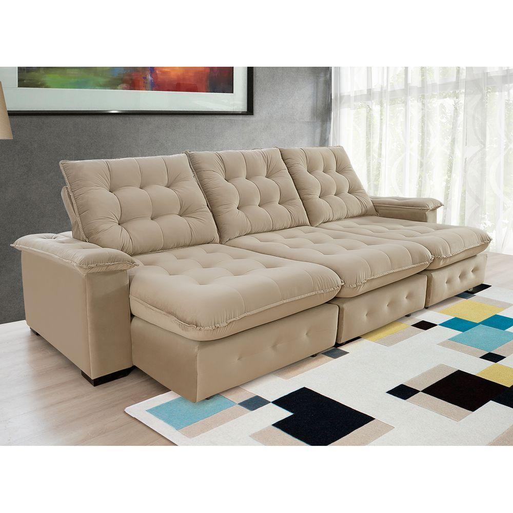 Sofá Coliseu 3.10m Retrátil E Reclinável Super Pillow - Bege - 5