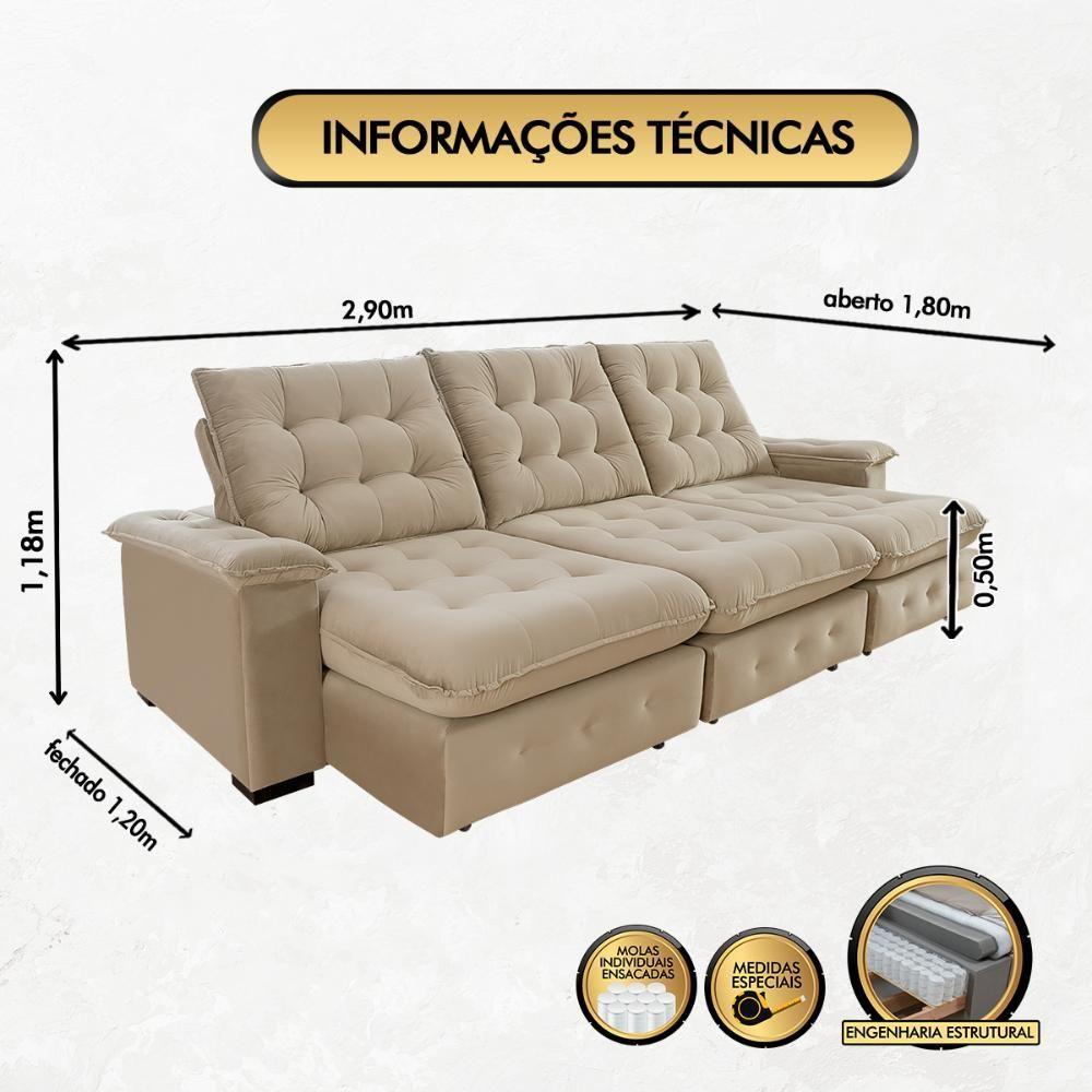 Sofá Coliseu 2.90m Retrátil E Reclinável Super Pillow - Bege - 8