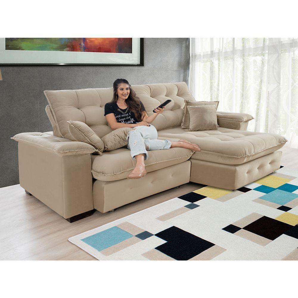 Sofá Coliseu 2.60m Retrátil E Reclinável Super Pillow - Bege - 2