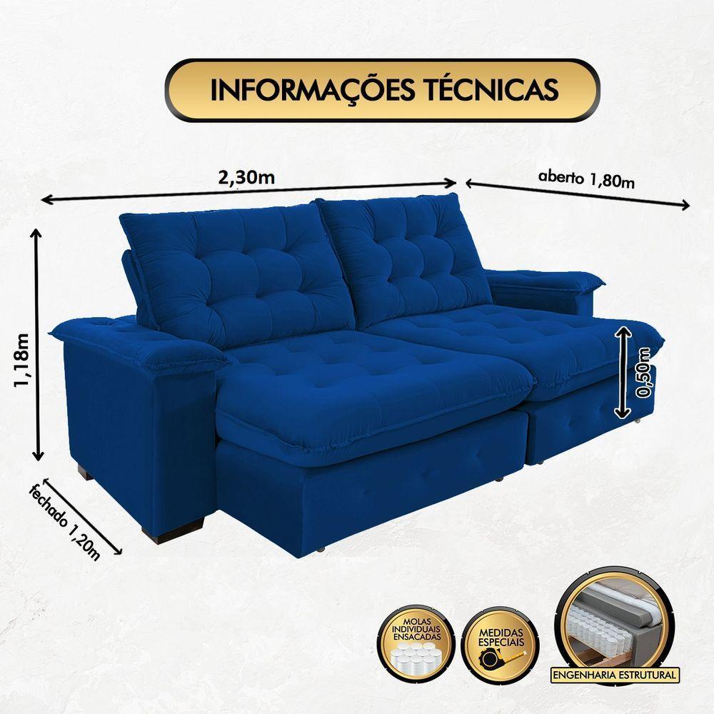 Sofá Coliseu 2.30m Retrátil E Reclinável Super Pillow - Azul - 5