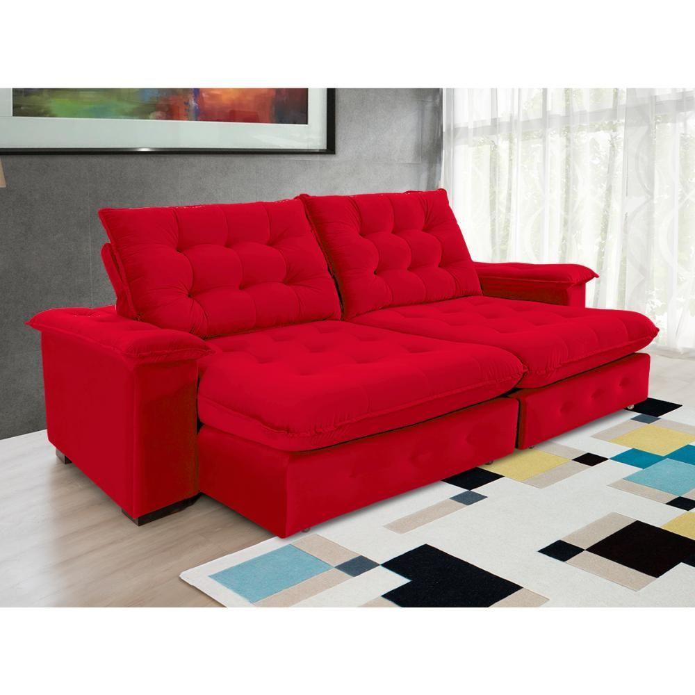 Sofá Coliseu 2.60m Retrátil E Reclinável Super Pillow - Vermelho - 1
