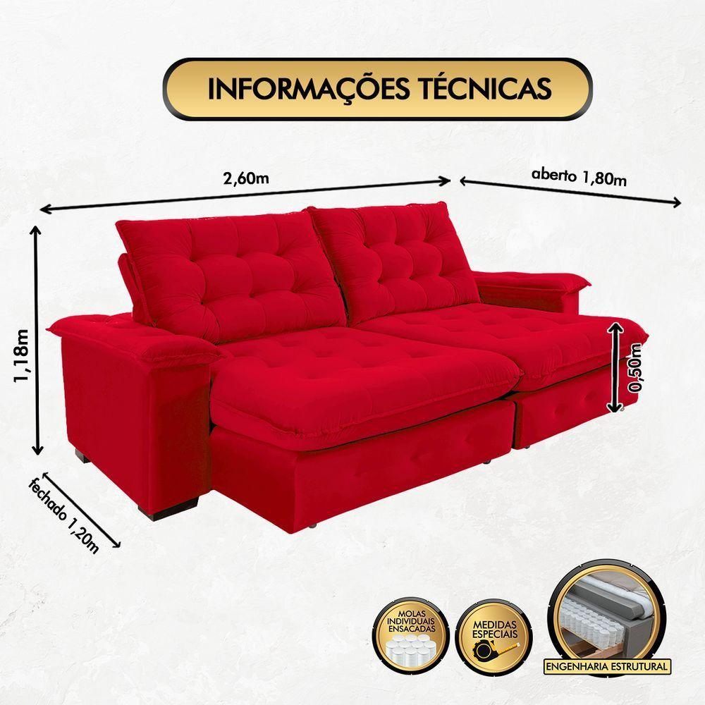 Sofá Coliseu 2.60m Retrátil E Reclinável Super Pillow - Vermelho - 5
