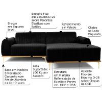 Sofá 4 Lugares com Chaise Base de Madeira Euro 265 Cm Preto - 3