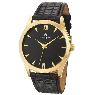 Relógio Champion Masculino Dourado Couro Preto Ch22742p