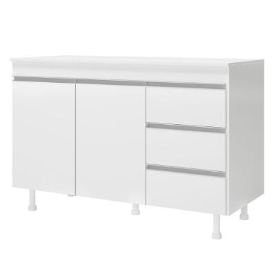 Balcão Gabinete Cozinha Lux 120cm 100% Mdf Com Tampo 02 Portas E 03 Gavetas Branco - Abmaza